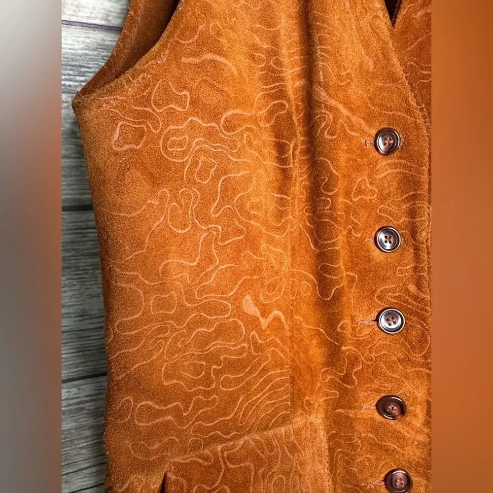 Vintage M stunning rust brown embossed swirl suede vest